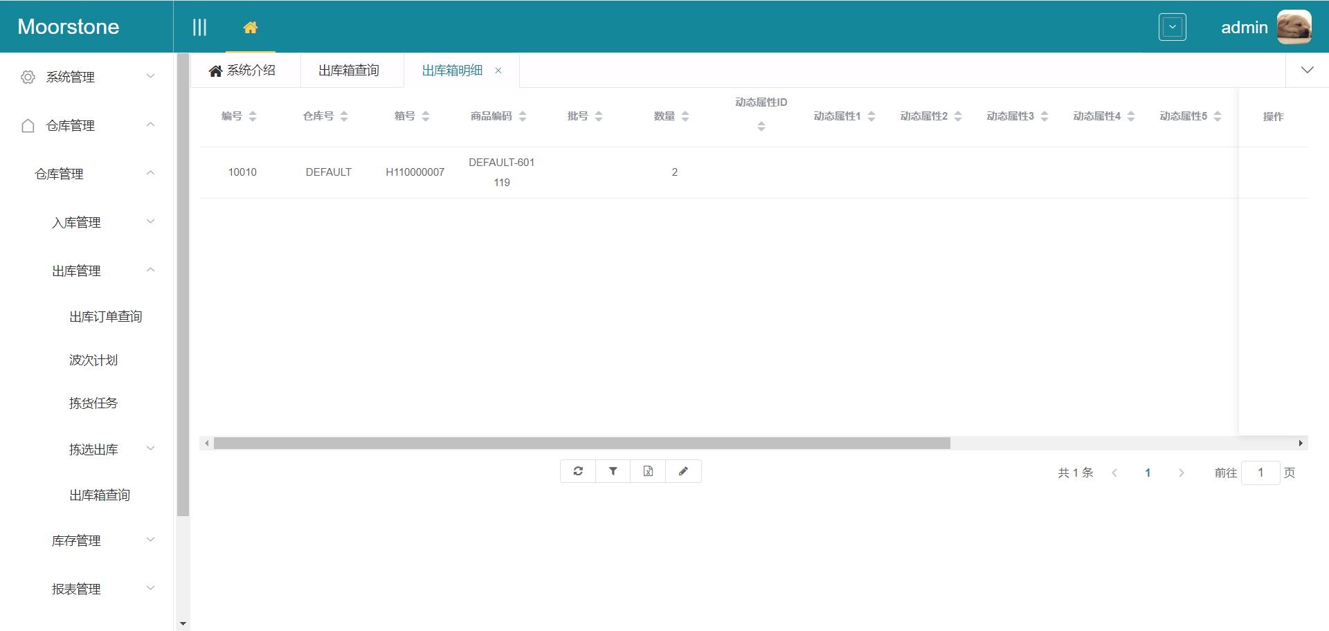 出库箱明细页面